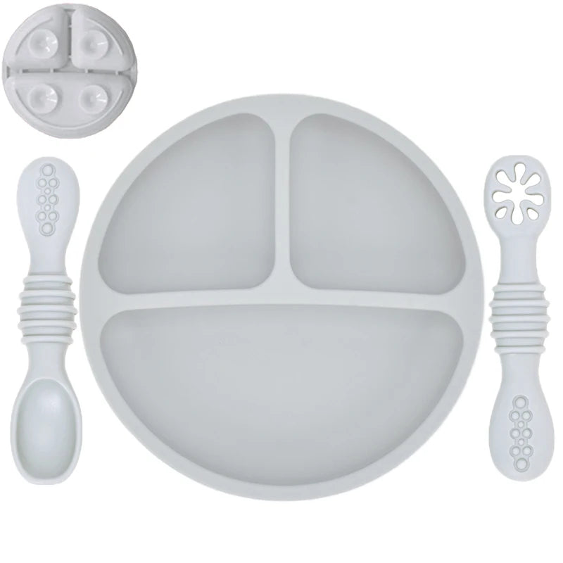 Silicone Baby Dining Plate With Spoon Fork
