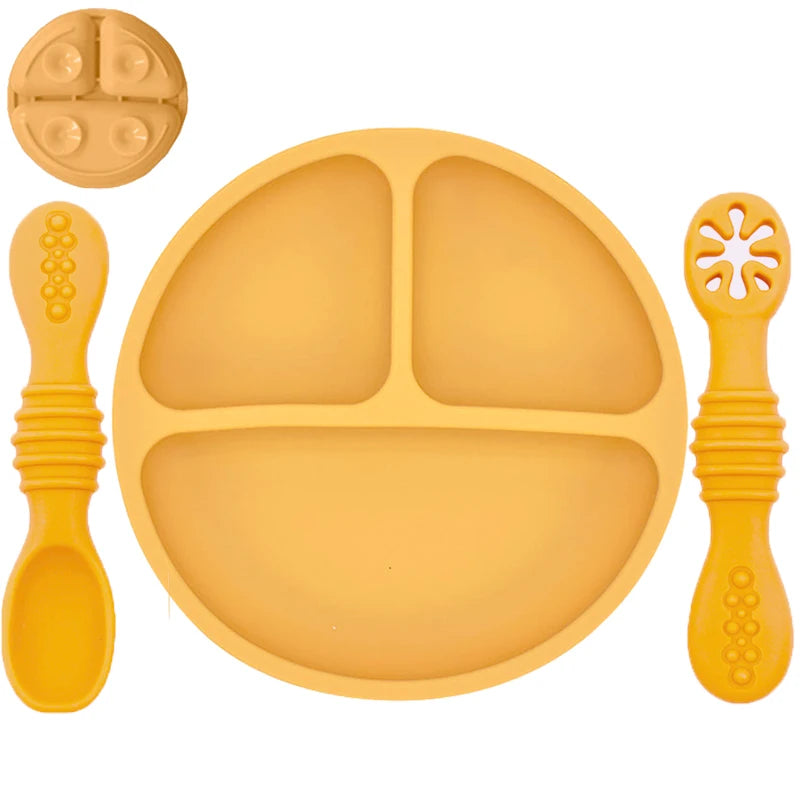 Silicone Baby Dining Plate With Spoon Fork