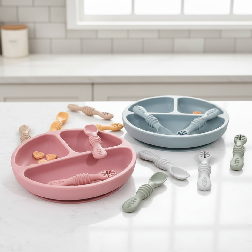 Silicone Baby Dining Plate With Spoon Fork