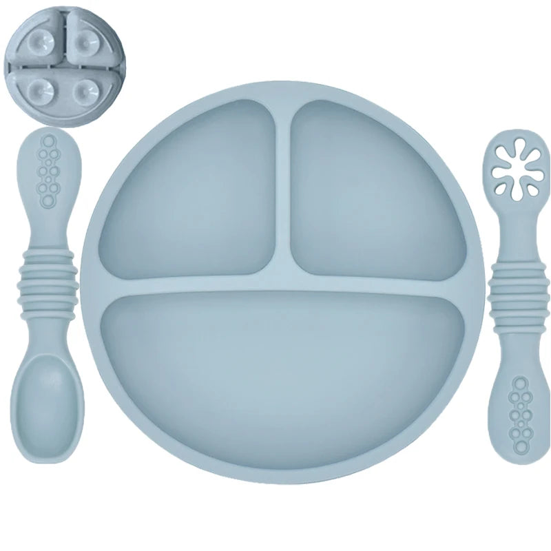 Silicone Baby Dining Plate With Spoon Fork