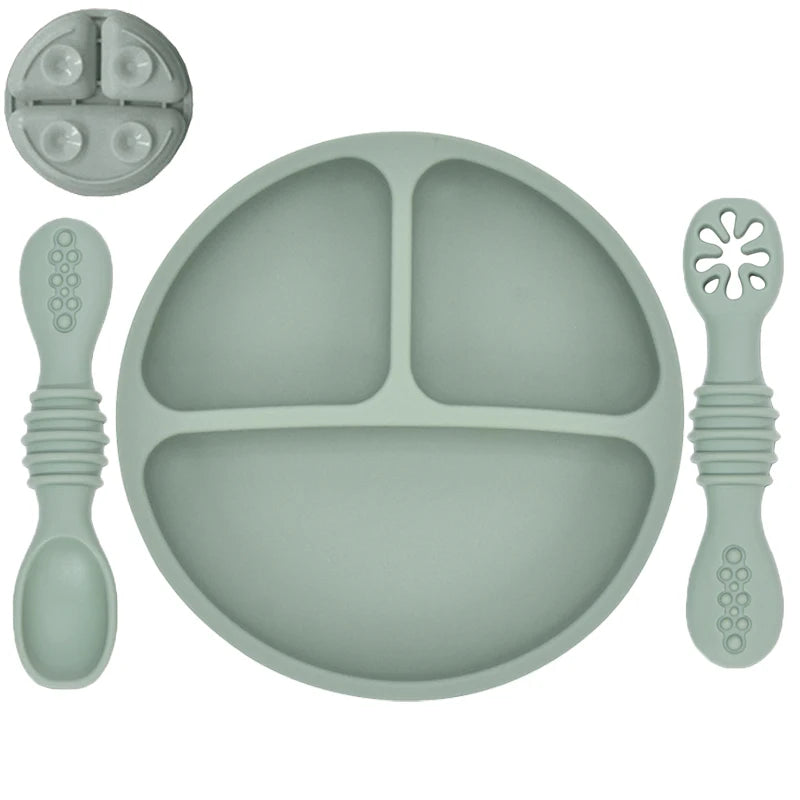 Silicone Baby Dining Plate With Spoon Fork