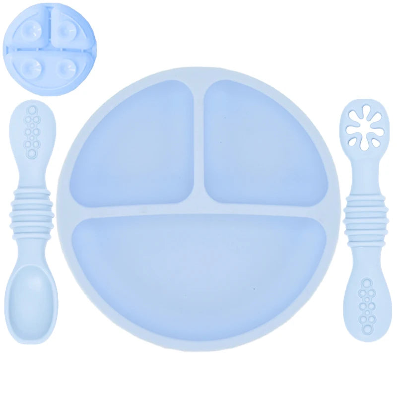 Silicone Baby Dining Plate With Spoon Fork
