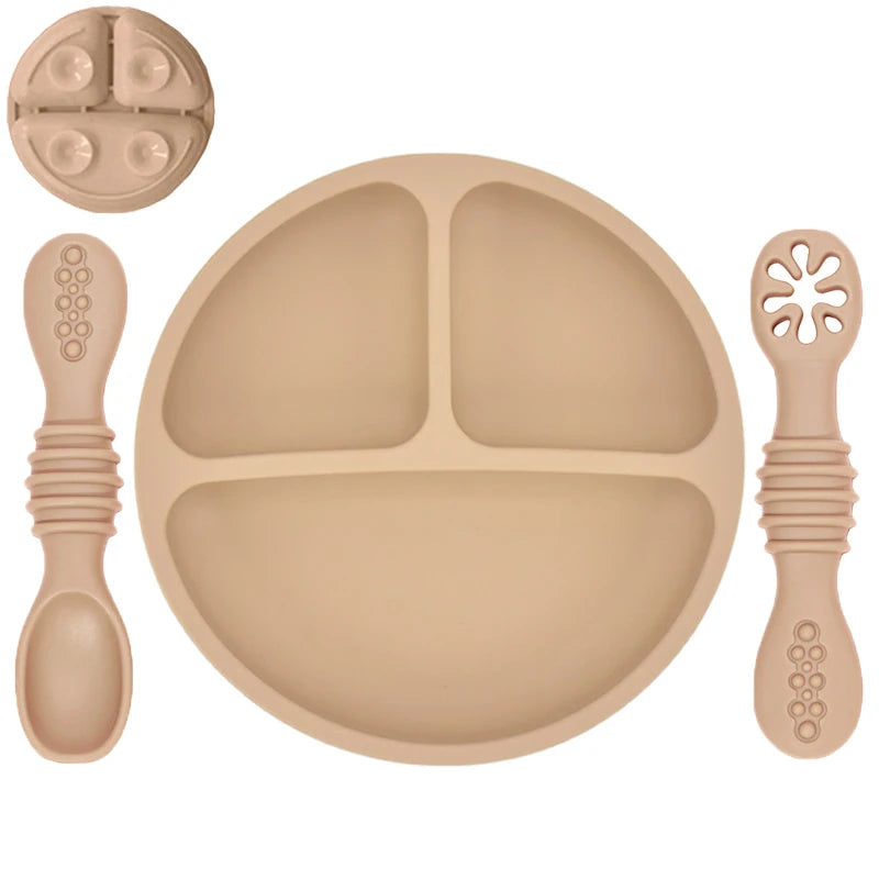 Silicone Baby Dining Plate With Spoon Fork