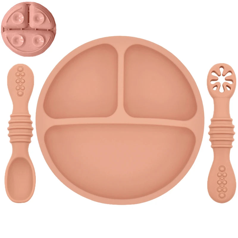 Silicone Baby Dining Plate With Spoon Fork